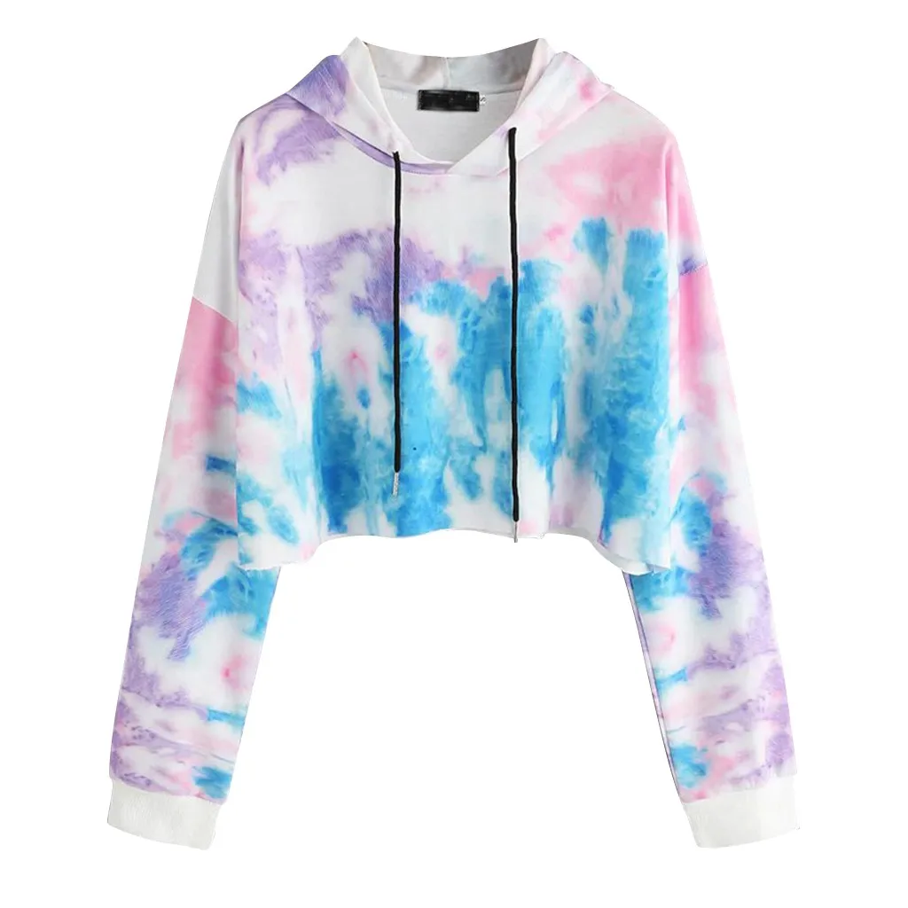 Hoodies Women Autumn 2019 Tie dye Hooded Harajuku Streetwear Crop Top Hoodie Hoodies And Sweatshirts Women Pullovers Clothes