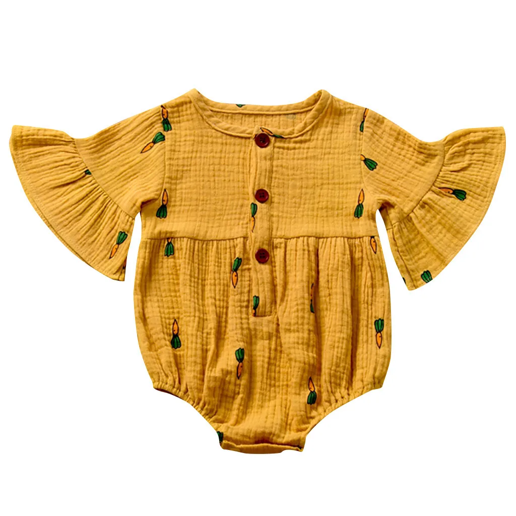 

(0-24M) Children's cartoon printed cotton and linen speaker sleeves Romper jumpsuit jumpsuit fashion comfortable breathable S5