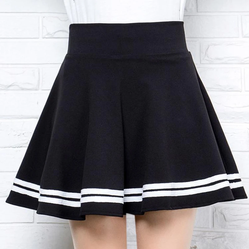 Winter And Summer Style Women Skirt Fashion High Waist Elastic Female Skirts Sexy Student Girl Mini A-Line Short Skirts - Цвет: Черный