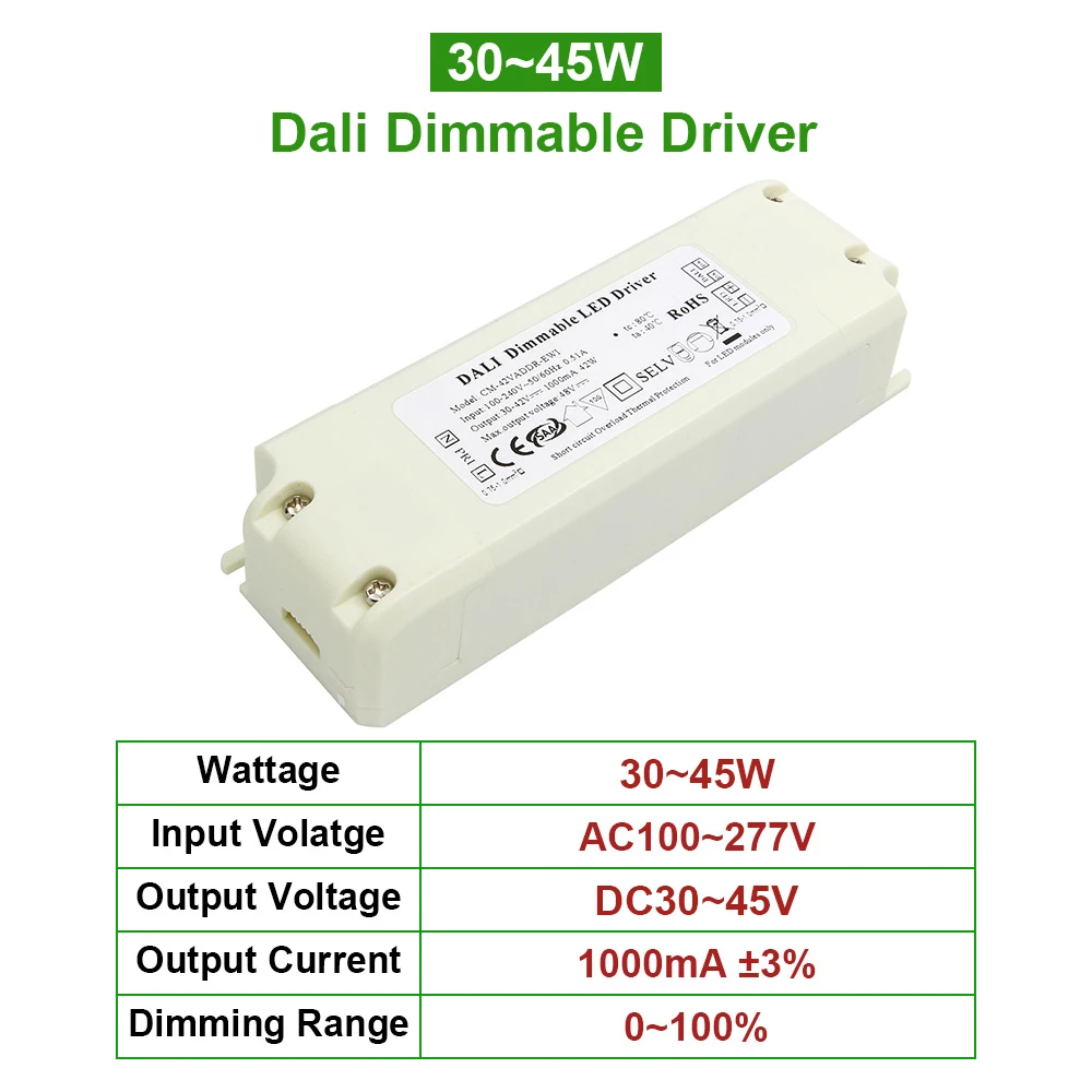 30 45W LED Light Dali Dimmable Lighting Transformer Power Supply