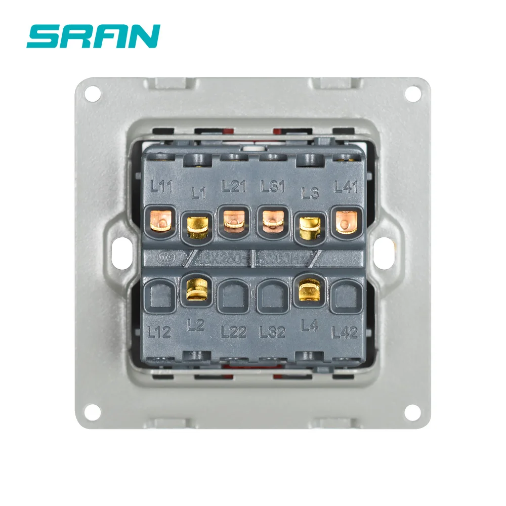 SRAN EU/UK light switches 4 gang 1/2 way crystal acrylic white/black household appliance wall power switch wholesale