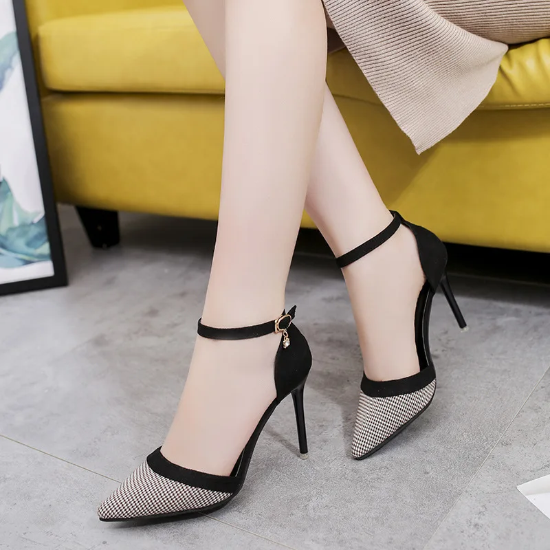 

pumps 2019 summer new ladies high heel women shoes wild fashion one-string buckle stiletto heels