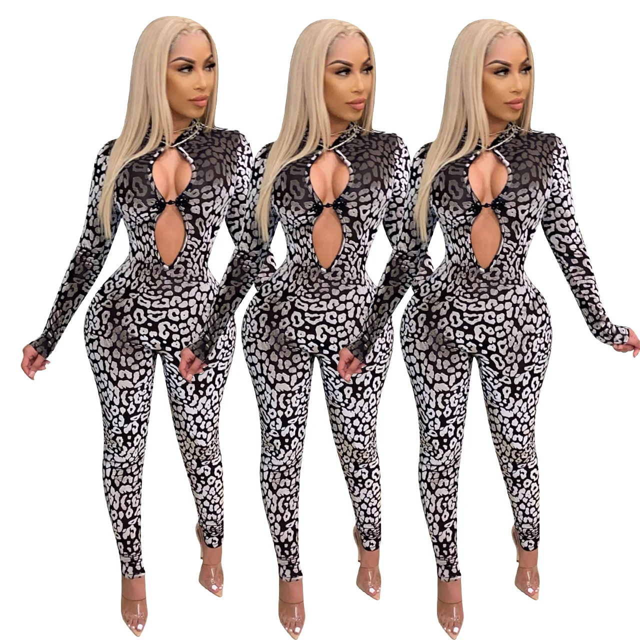 

Sexy High Waist Bodycon Stone Stripe Print Hollow Out Jumpsuits Women Winter Clothes Fashion Casual Rompers