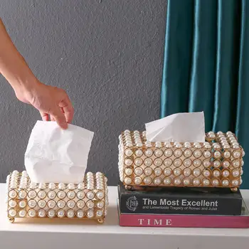 

1pc Simple Imitation Pearl Tissue Case Storage Box Paper Container for Restaurant Car Home Hotel