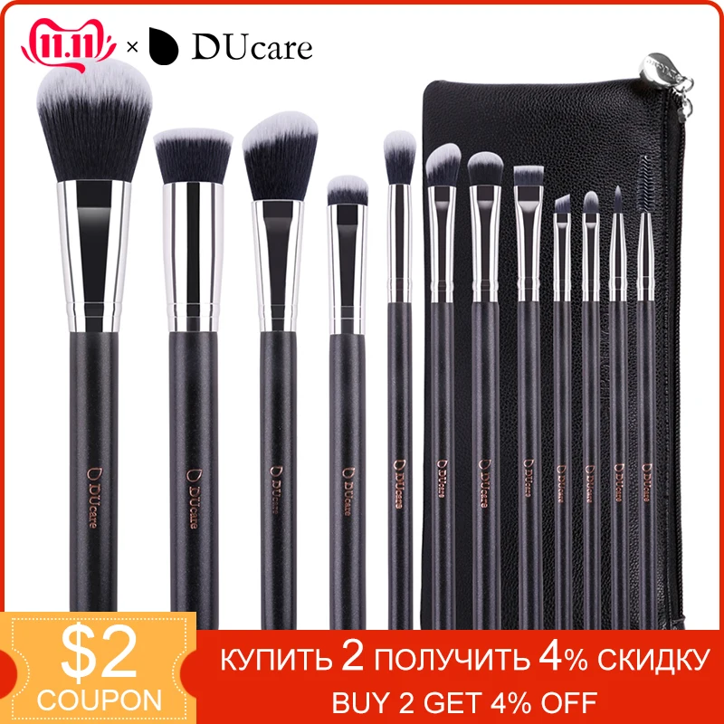 DUcare 12 шт Профессиональная Кисть для макияжа Набор косметики с кожаными сумками