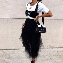 Женские Асимметричные тюлевые юбки, Элегантные Изысканные гофрированные длинные юбки, юбка миди, модная эластичная юбка-пачка с высокой талией