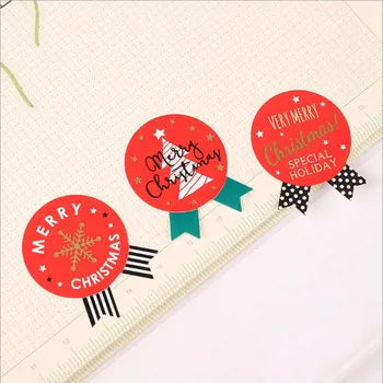 

90PCS/Lot Merry Christmas Medal Hand Made Flower Sealing Label Kraft Sticker Baking DIY Work Cake Gift Box Stickers