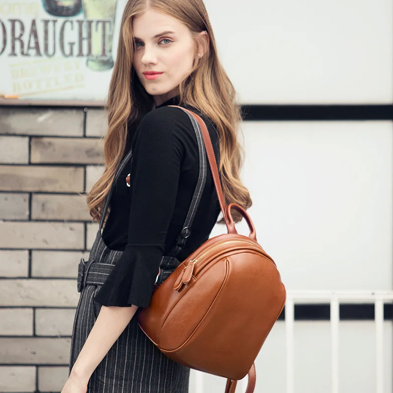 

Xia Zhenpi Woman Package Leisure Time Concise Both Shoulders Package Ma'am Wax Oil Cowhide Backpack Travel Study School Spirit