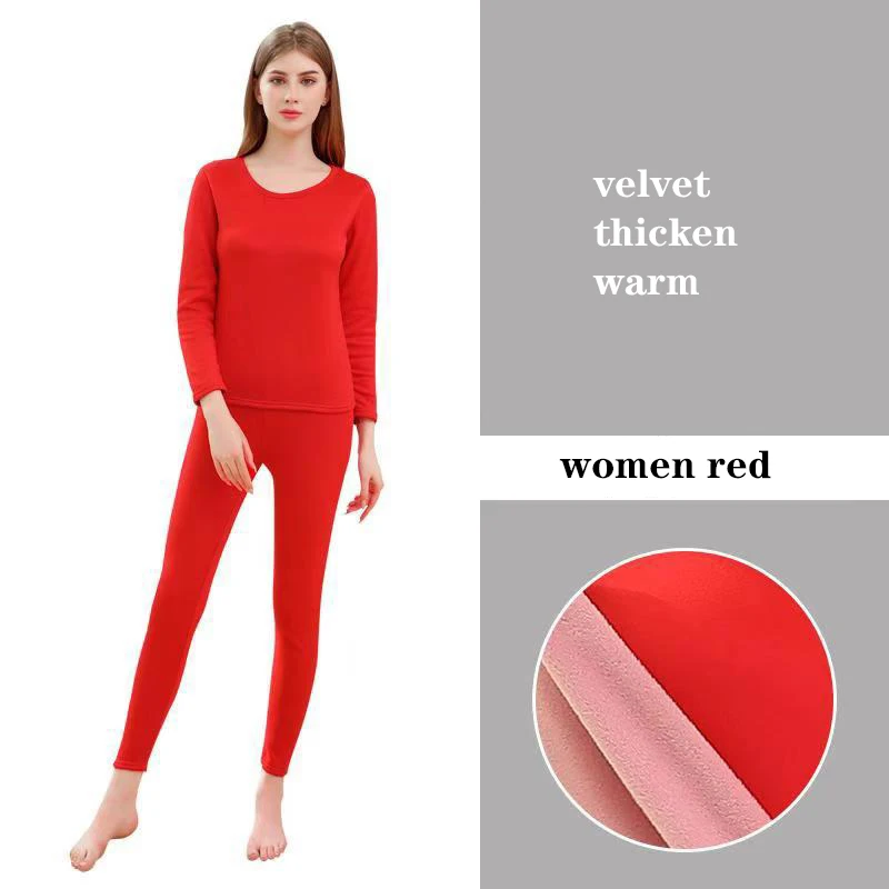 Lovers Velvet Thick Warm Men's Thermal Underwear Plus Size Long Johns For Women Second Skin Winter Male Thermal Clothing Pajamas - Цвет: women red