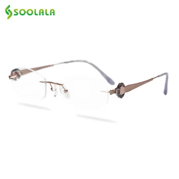 

SOOLALA Rimless Titanium Alloy Anti Blue Light Reading Glasses with Rhinestone Women Presbyopia Glasses 0.5 to 5.0 Gift Package