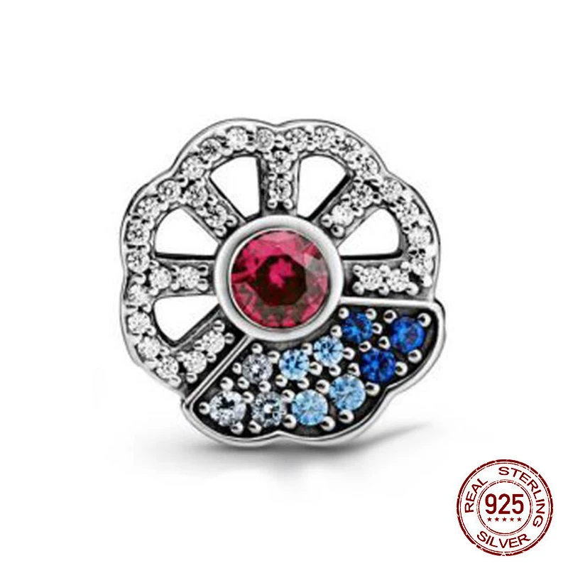 New 925 Sterling Sparkling Blue CZ Flower Charm Fit Original Pandora Bracelets Necklace For Women DIY Jewelry | Украшения и