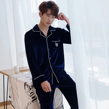 

Men Velvet Comfortable Pyjamas Suit Nightwear Lingerie Warm Pajamas Set Homewear Casual Soft Full 2PCS Sleepwear Home Clothing