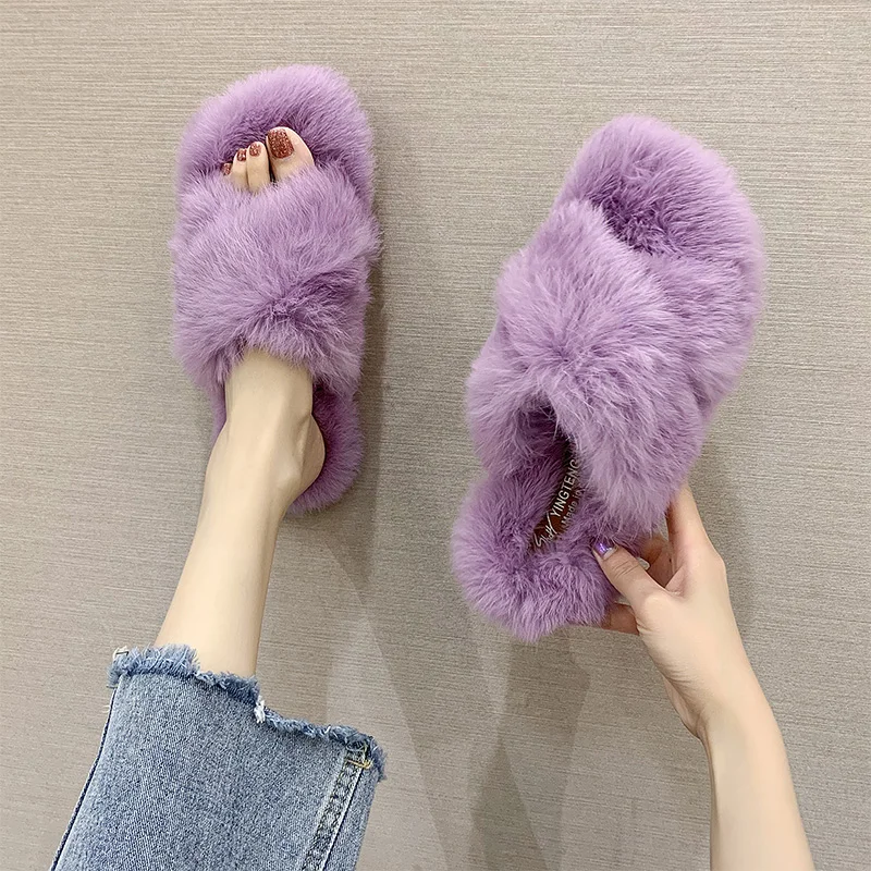 

Women Slippers Warm Loafers Ladies Dark gray Casual Sandals Plush Fur Slippers Slides Snow Boots Indoor Cotton Slider Drag Shoes