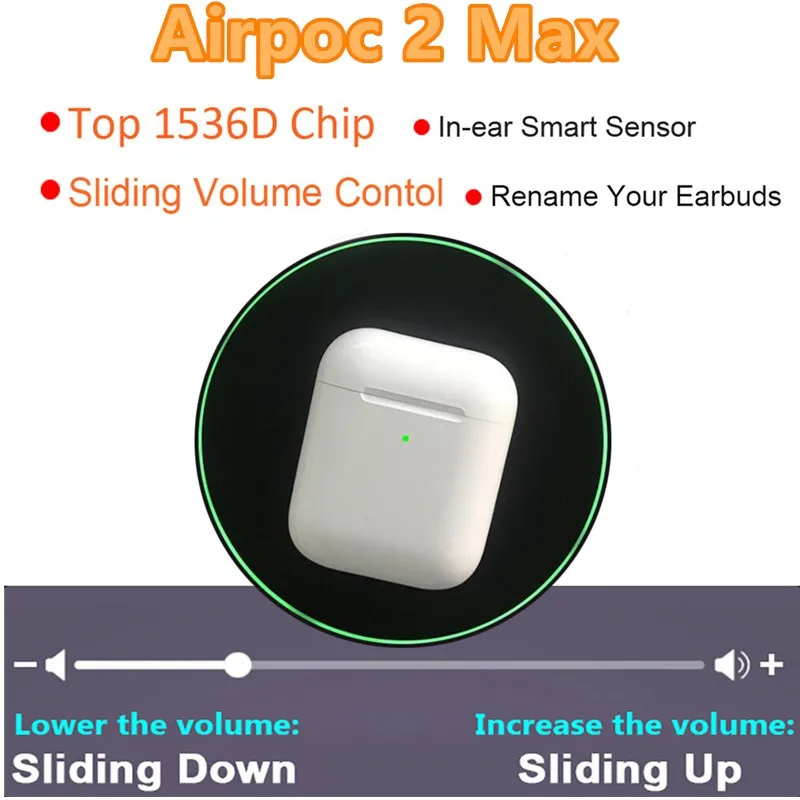 

Airpoc2 Max TWS Rename Bluetooth Earphones GPS Earbuds Wireless Earphone For All Smartphone PK i500 i5000 i9000 TWS