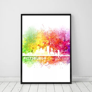 

Pittsburgh watercolor landscape Poster Canvas Print Wall Pictures for Living Room No Frame