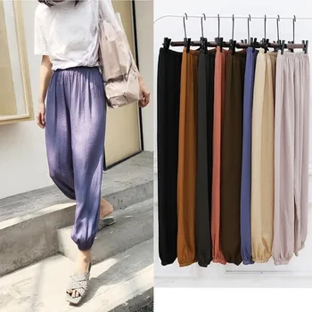 

Women Elastic High Waist Trousers Loose Women Harm Pants Solid Female Ankle Length Pants Pantalon