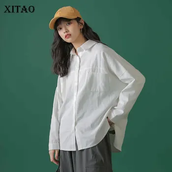 

XITAO Tide Plus Size Slim White Blouse Women Clothes 2020 Spring New Fashion Turn Down Collar Match All Top Casual DMY3714
