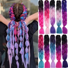 Энергичные синтетические волосы для наращивания, цветные огромные косички, длинные, 24 дюйма, Омбре, вязанные крючком косички для женщин, для девочек