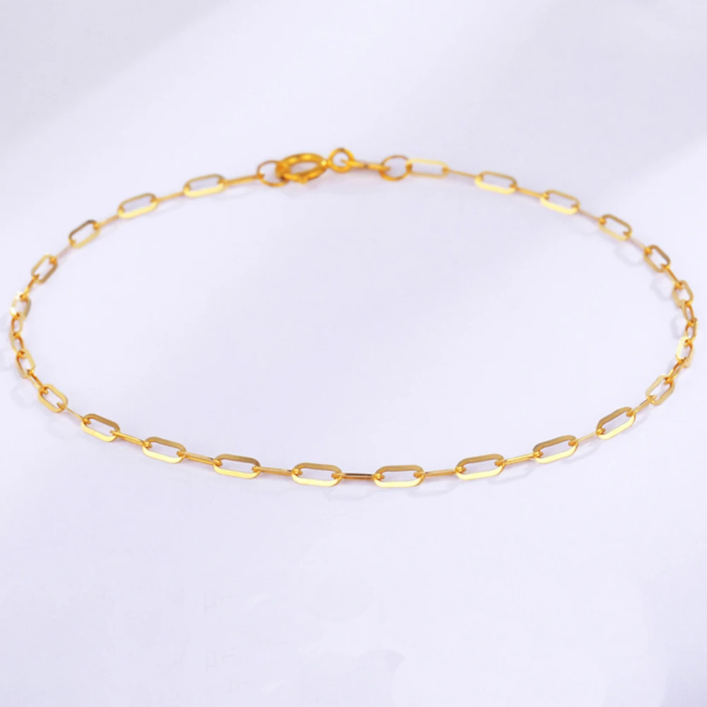 RINYIN Fine Jewelry Ankle Bracelets 9"-11" (23-28cm) 18K Yellow Gold Anklets Shine Oblong Rectangle Link Chain