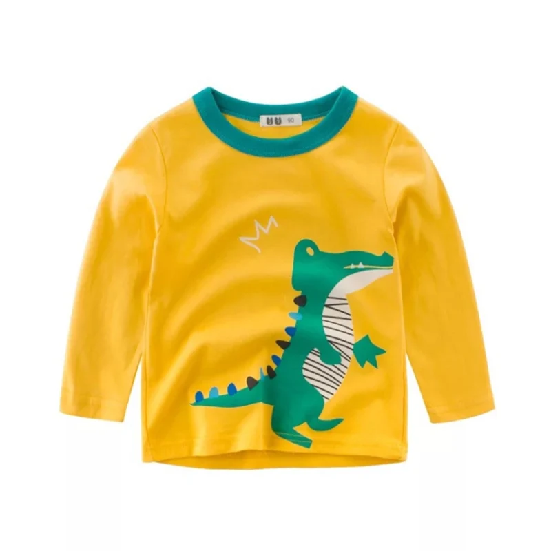 Yellow BINIDUCKLING/Осенняя футболка для маленьких мальчиков и девочек, 2 предмета, хлопковая старомодная футболка с длинными рукавами и рисунком динозавра для дня рождения детская одежда - Цвет: Yellow