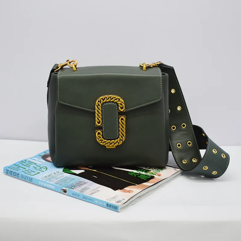 

2019 Autumn And Winter New Style Europe And America Big Brand Shoulder Square Buckle Bag Cowhide Cool Strap suo kou bao