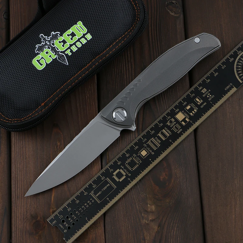 

Green thorn, CD f3ns K110 (D2) blade, TC4 titanium alloy handle, outdoor camping and hunting practical folding knife EDC tool