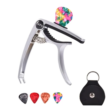 

Guitar Capo for 6/12 String Acoustic and Electric Guitars Bass Ukulele Mandolin Banjo with Picks and Picks Holder(Silver)