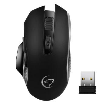 

USB Wireless Gaming Mouse with Unique Silent Click, 2400 DPI Adjustable, Ergonomic Grips, 6-Button Design- Black
