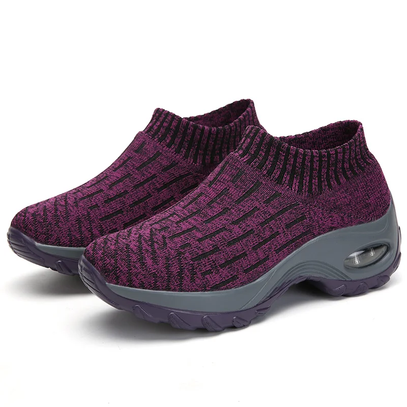 Дышащие носки; женские кроссовки; нескользящие спортивные уличные повседневные лоферы на платформе для девушек; студенческие тонкие туфли; Размеры 35-42 - Цвет: Purple shoes