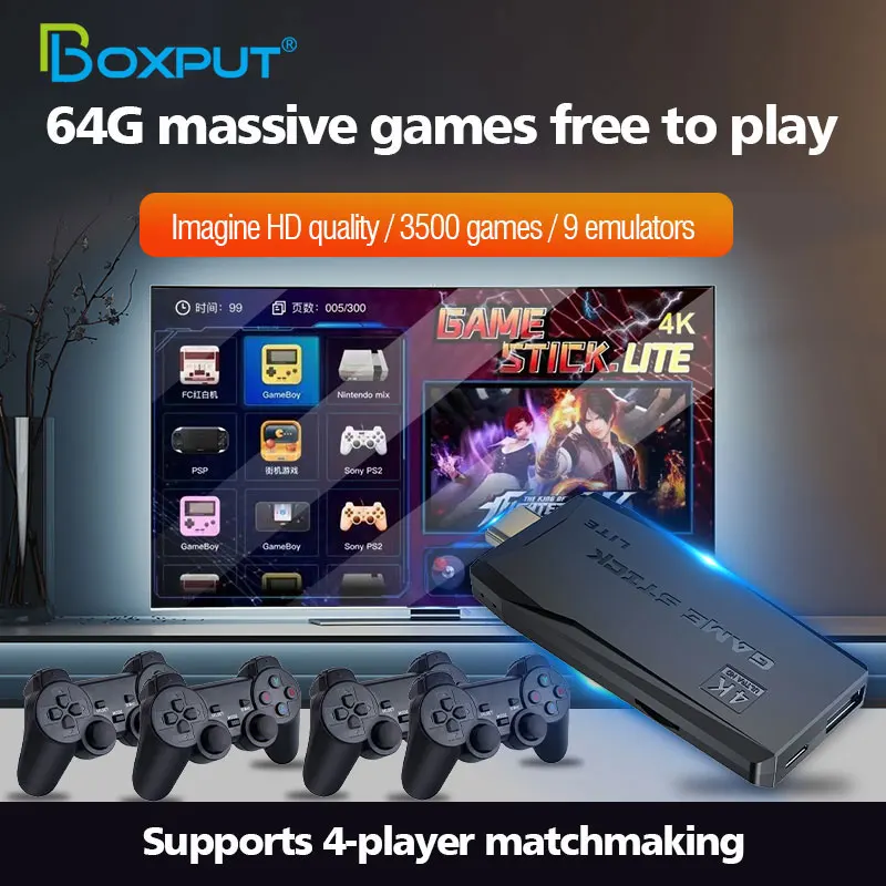 64 Гб беспроводной двойной контроллер игры Stick 10000 Smart android tv игровая консоль 4K HD