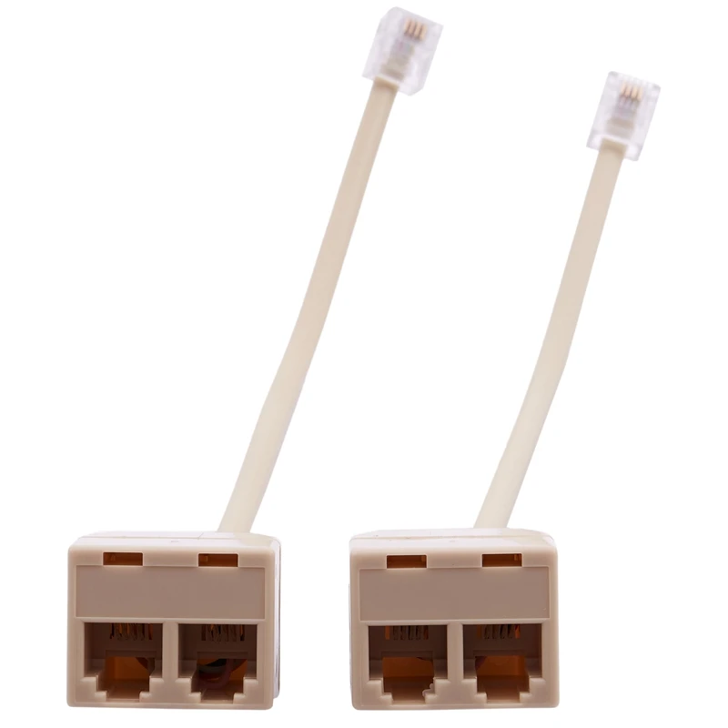 

2 Pcs 6P4C RJ11 Male to 2x Female Splitter Tele pone Connector Adapter