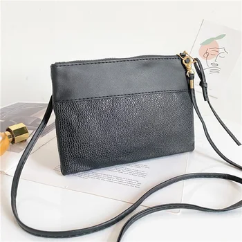 

Square Thin Women's Crossbody Bag Stitching PU Leather Shoulder Bags Female Handbag Removable Strap Clutch Messenger Bags Purse