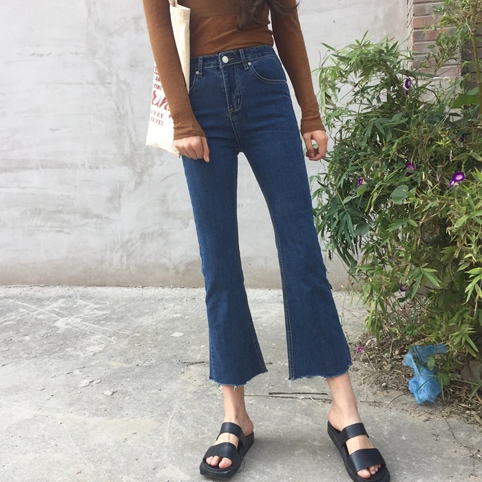 Женские брюки в Корейском стиле, джинсы с высокой талией, обтягивающие, большие размеры, однотонные, простые, универсальные, женские, черные, до щиколотки, повседневные - Цвет: 7