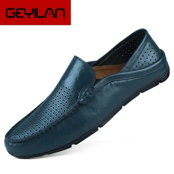 

Genuine Leather Men's Casual Shoes Brand Mens Loafers Flats Breathable Slip on Black Driving Shoes Big Size 36-48 Peas Shoes *