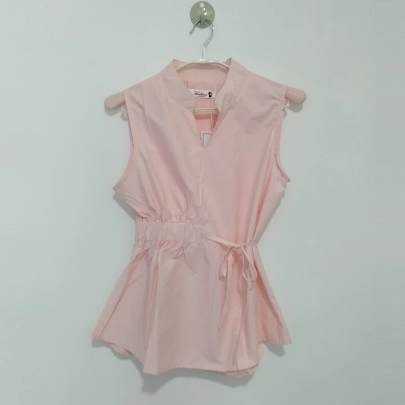 Женская блузка с поясом на резинке белая или розовая Асимметричная воротником