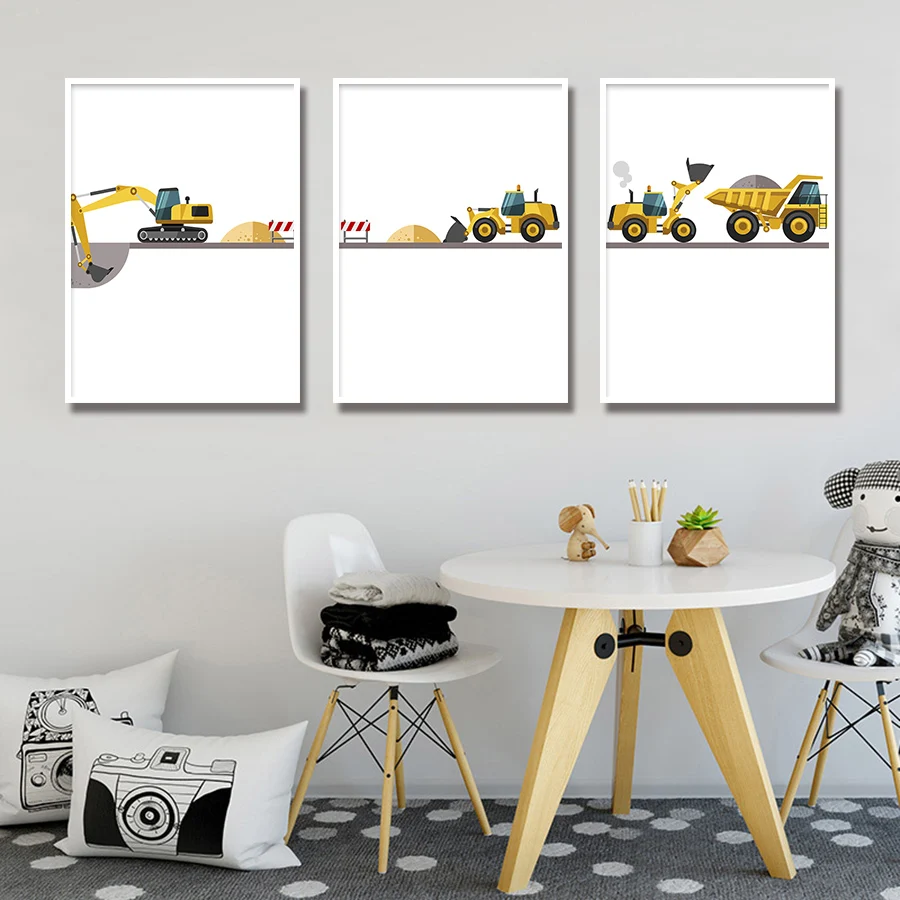 

Kids Wall Pictures Print Canvas Art Painting Construction Vehicle Posters Baby Nursery Boys Bedroom Wall Art Printed Mural Decor