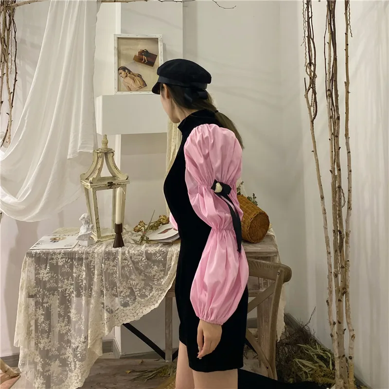 Корейский женский элегантный велюровый комбинезон Розовый с пышными рукавами женские брюки женские повседневные длинные штаны комбинезоны джемперы с бантами SA551S30