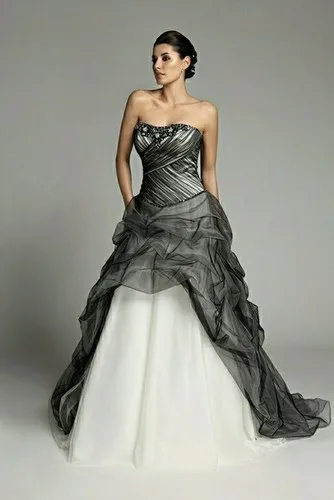 robe de mariage Кристальные бисероплетения стиль милое ТРАПЕЦИЕВИДНОЕ черное белое Плиссированное Платье vestido de noiva платья подружек невесты