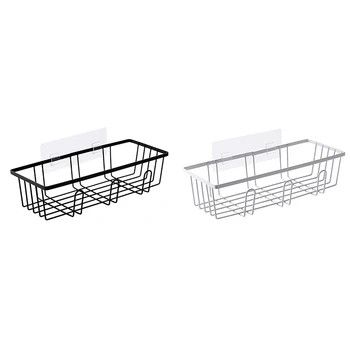

2Pcs Bathroom Organizer Kitchen Tools Hooks Shower Shelf Wall Mounted Drain Storage Basket Rack Shampoo Cosmetic Holder