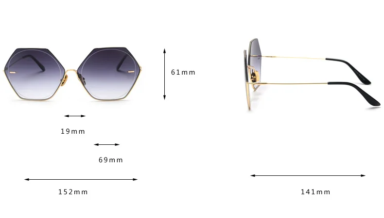 HBK, роскошные солнцезащитные очки без оправы, женские градиентные Винтажные Солнцезащитные очки, мужские,, брендовые, модные, шестигранные, Ретро стиль, солнцезащитные очки, UV400