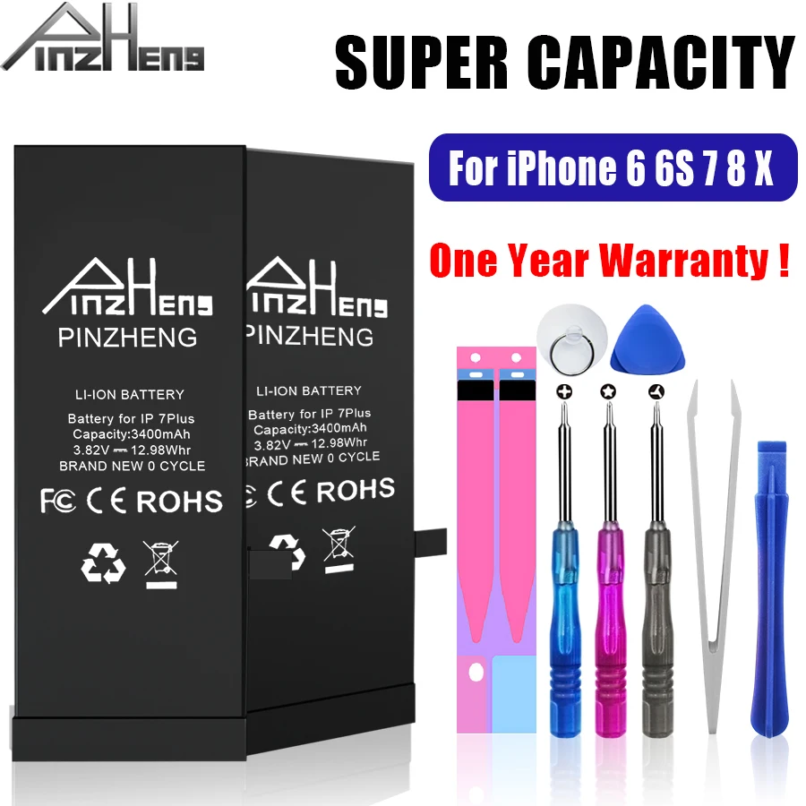 

PINZHENG High Capacity Battery For iPhone 6 6S 7 8 Plus X Replacement Bateria For iPhone 7 8 6 6S Plus X Mobile Phone Batteries