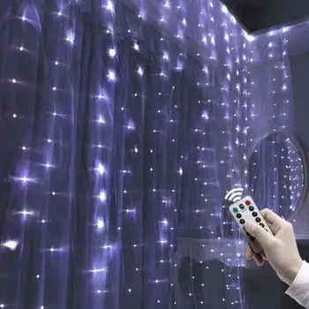 

new Year Remote Control Curtain Fairy Lights Christmas Lights LED String Lights Party Garden Home Wedding Decor 3*3M 300led