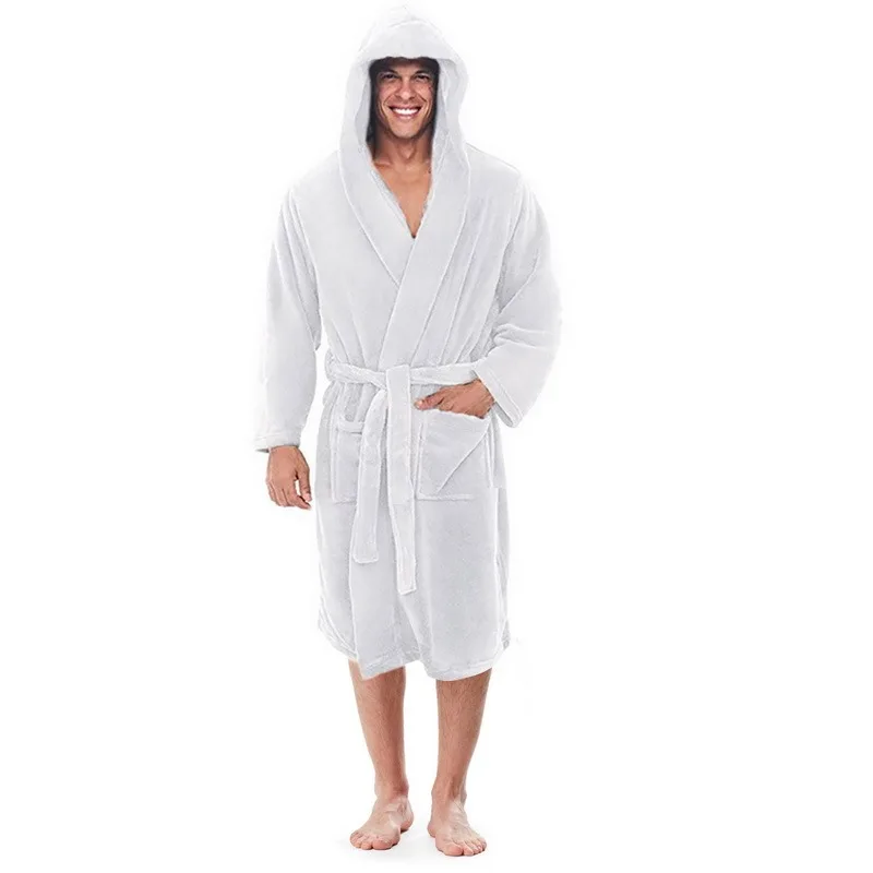 silk sleepwear Universal FashionMen's Long Sleeve Hooded Bathrobe Soft Lounge Wear Housecoat Winter Warm Gown Robe mens pjs set Men's Sleep & Lounge