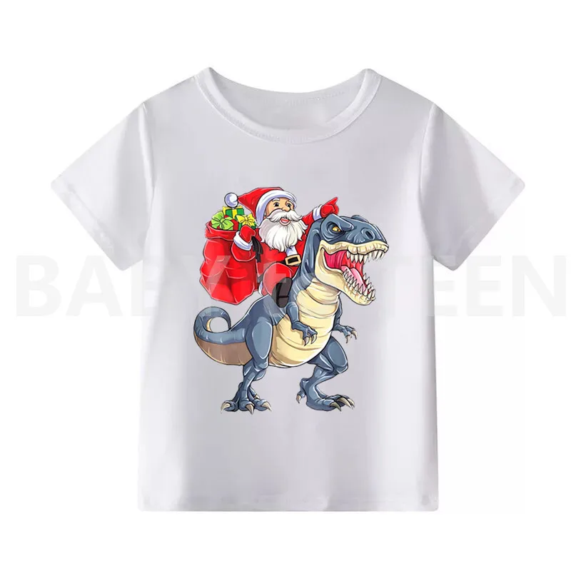 Детская футболка с принтом Санта-Клауса, забавная футболка с короткими рукавами для мальчиков и девочек, детская одежда
