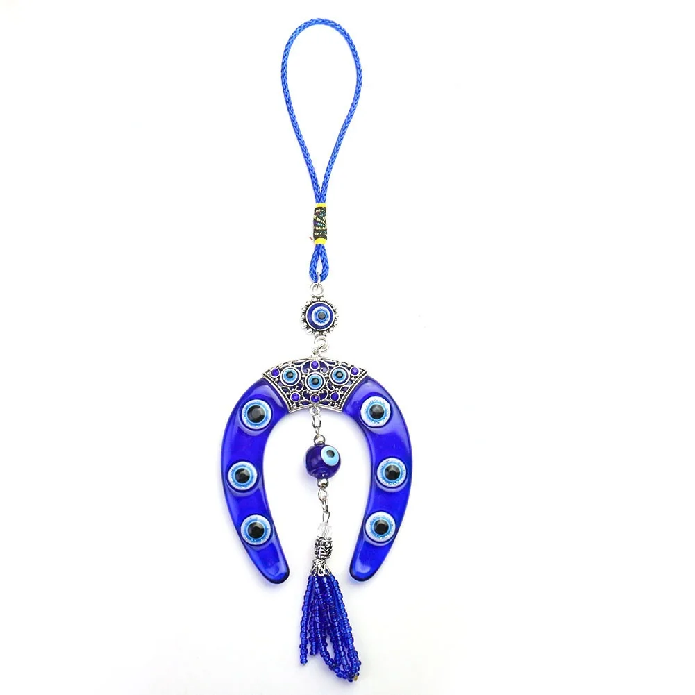 Stainless Steel Keychain Wall Hanging Pendant Charm Decoration Horseshoe Turkish Blue Devil Eye Car Pendant Keychain