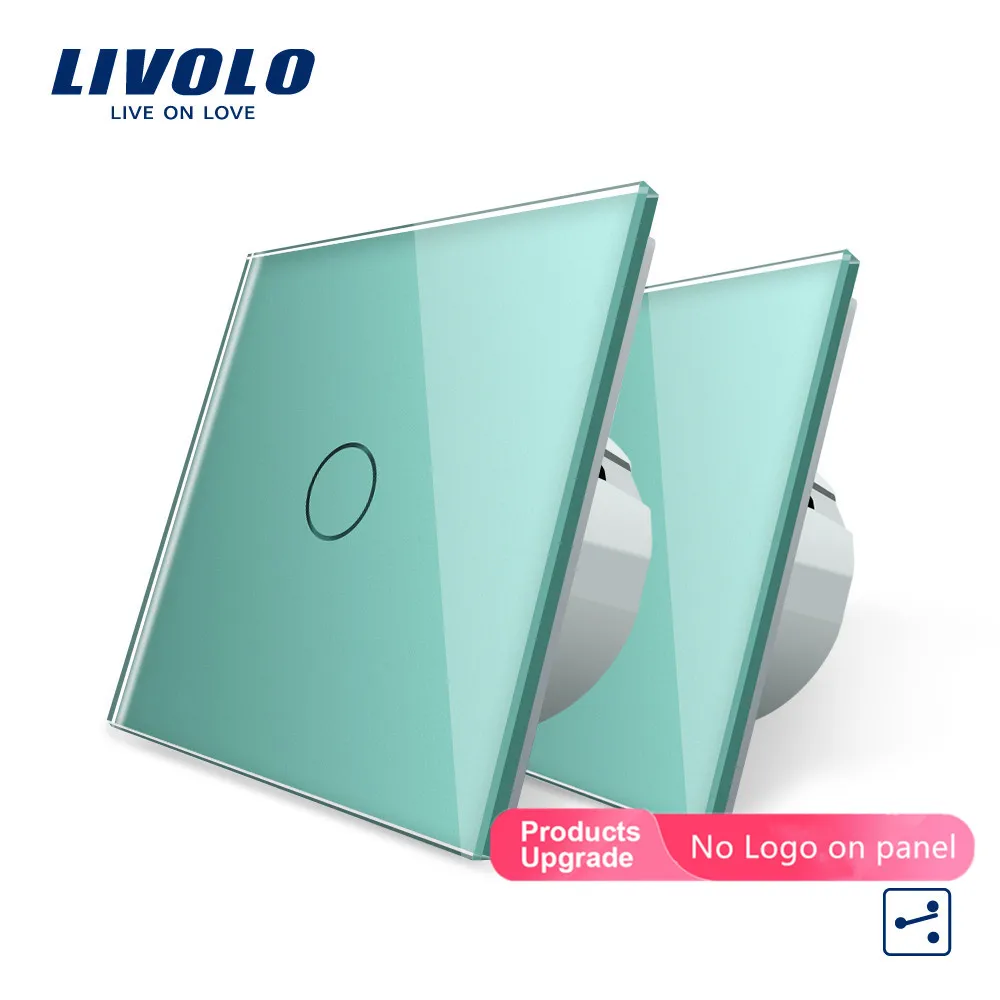 Livolo ЕС стандартный настенный выключатель 2 Way Управление Сенсорный экран переключатель, с украшением в виде кристаллов Стекло Панель, 220-250 V, VL-C701S-1/2/3/5 - Цвет: Green-No logo