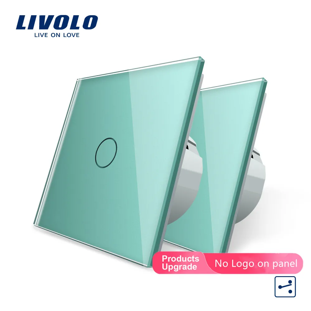 Green-No logo Livolo ЕС стандартный настенный выключатель 2 Way Управление Сенсорный экран переключатель, с украшением в виде кристаллов Стекло Панель, 220-250 V, VL-C701S-1/2/3/5 - Цвет: Green-No logo