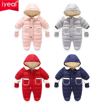 

IYEAL Baby Snowsuit Romper Fleece Lined Outwear Winter Warm Outfit with Hood Gloves Zipped Toddler Boys Girls Jumpsuit Overalls