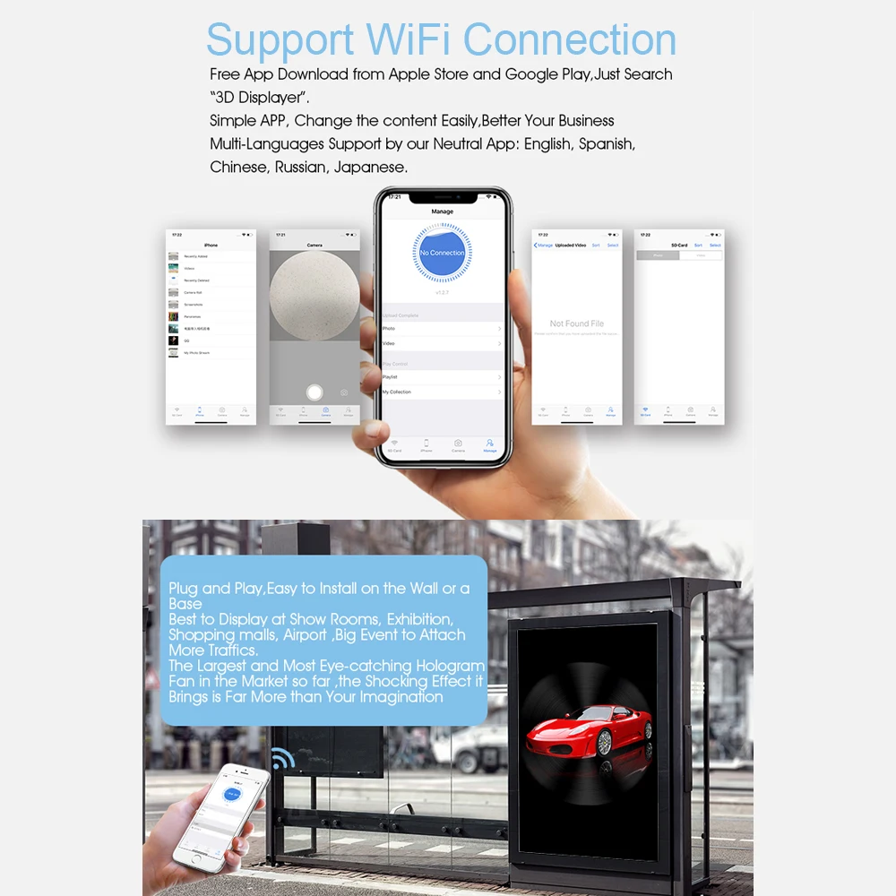 3D голограмма проектор вентилятор WiFi голографическая Лампа дисплей плеер 4 лопасти дизайн 1024*1024 разрешение 1022 шт светодиодные бусины