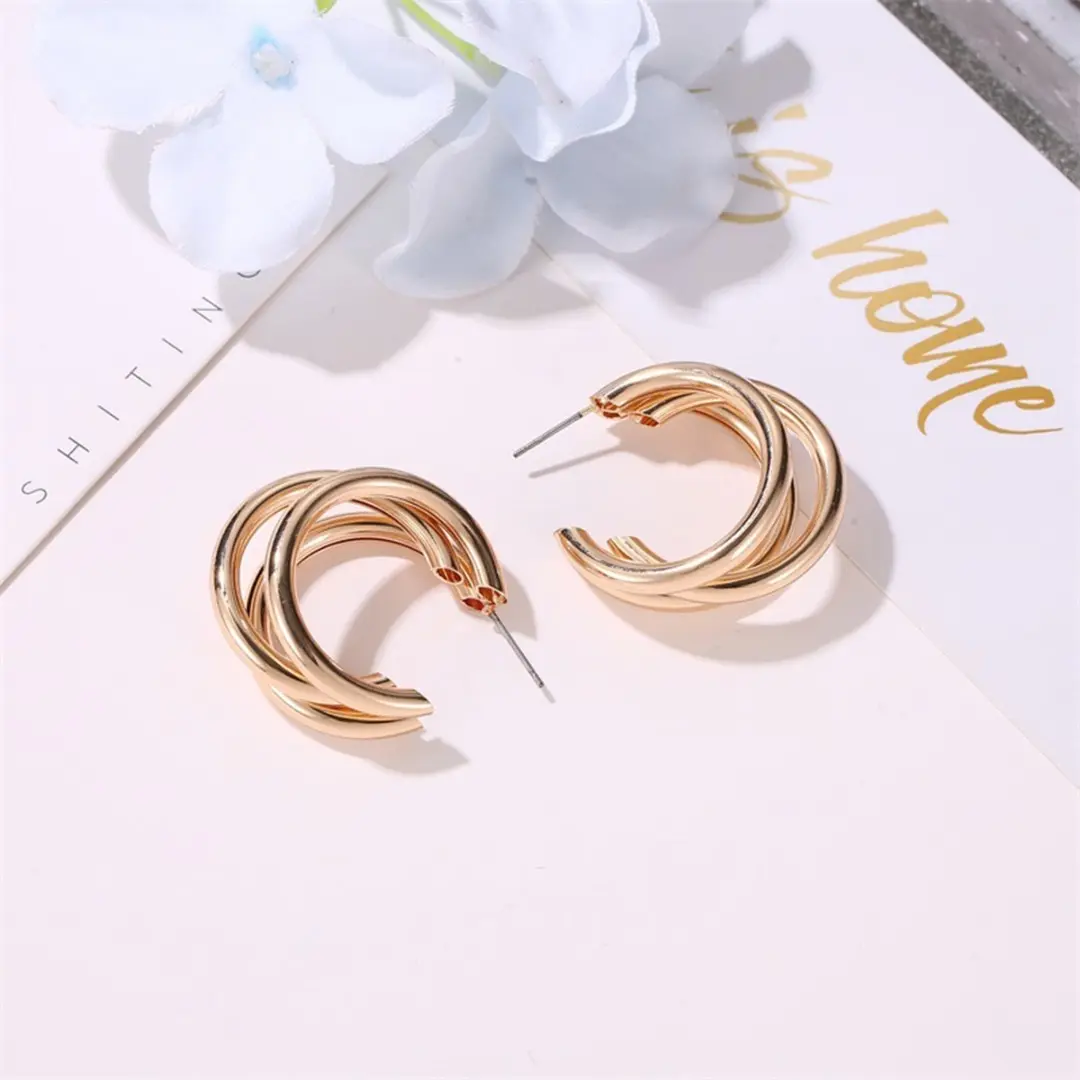 Trendy Metal Thick Tube Earring Multi Layer Geometric C Shape Hoop Earrings Punk Gold Alloy Charm Earring Women Fashion Jewelry
